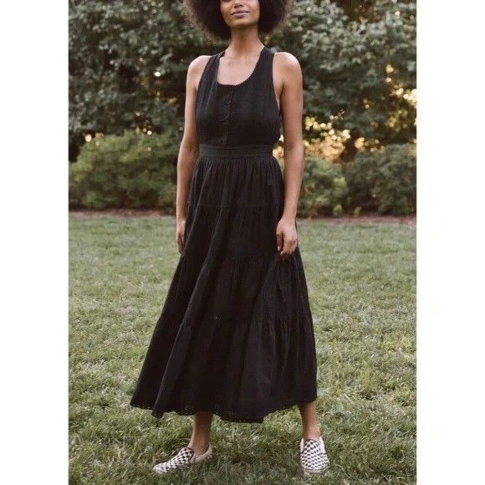 THE GREAT. The Victorian Apron Maxi Dress Lace Embroidered Cotton S-1 NEW 279692